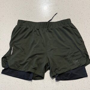 Men's Olive Green Active Layered Gym Shorts